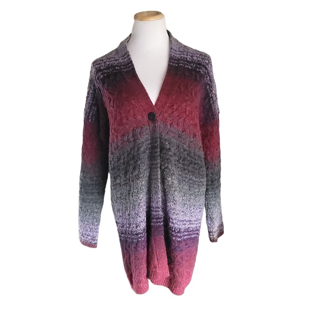 J Jill Multicolor Long Sleeve Chunky Knit Duster Cardigan Womens XS